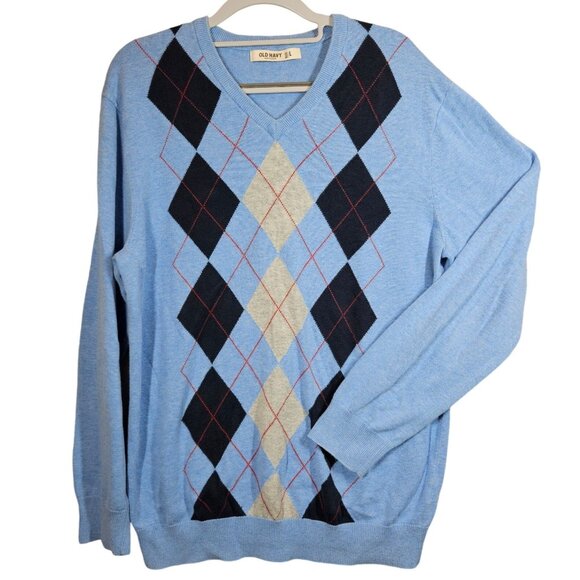 Old Navy Argyle Sweater Men L Blue Career retro dad office business grandpacore - Picture 1 of 12